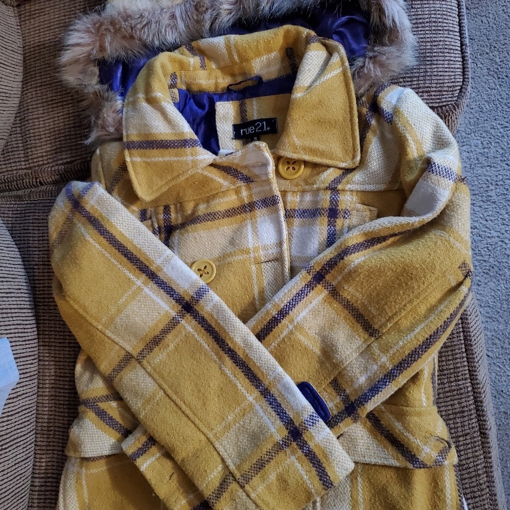 Pea coat yellow and purple